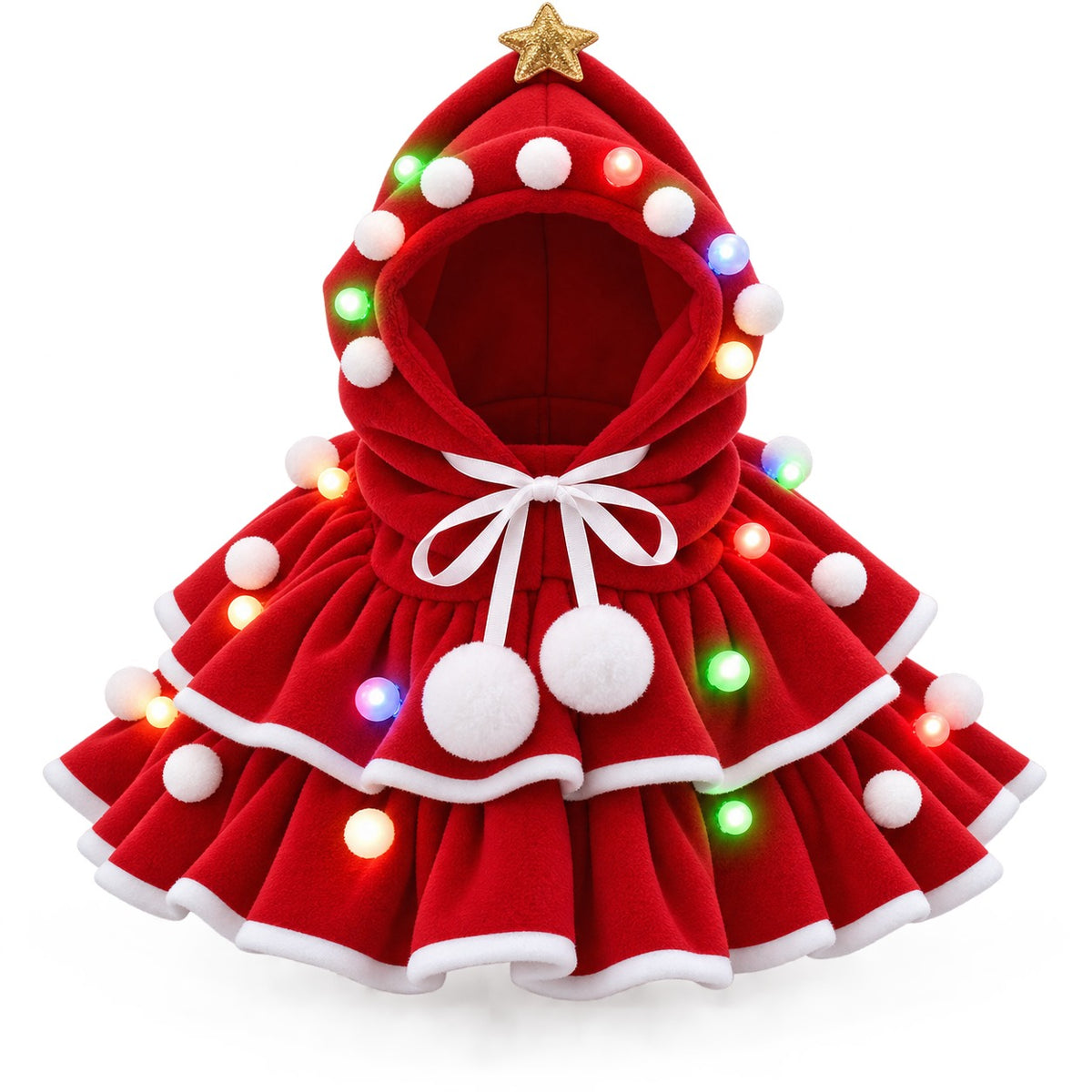 Capa arbolito navideño roja con luces para perritos