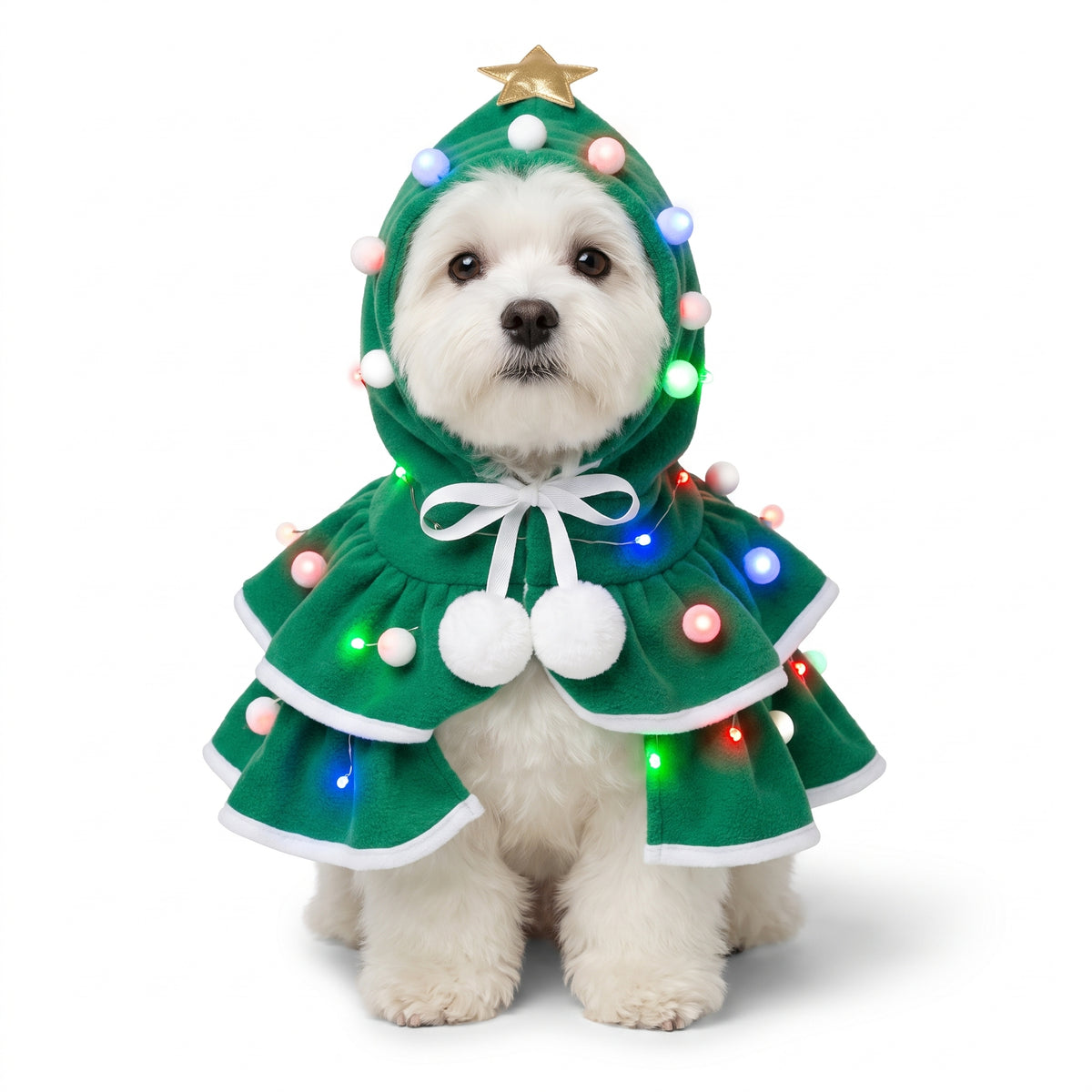 Capa en Forma de Arbolito Navideño con Luces para Perritos