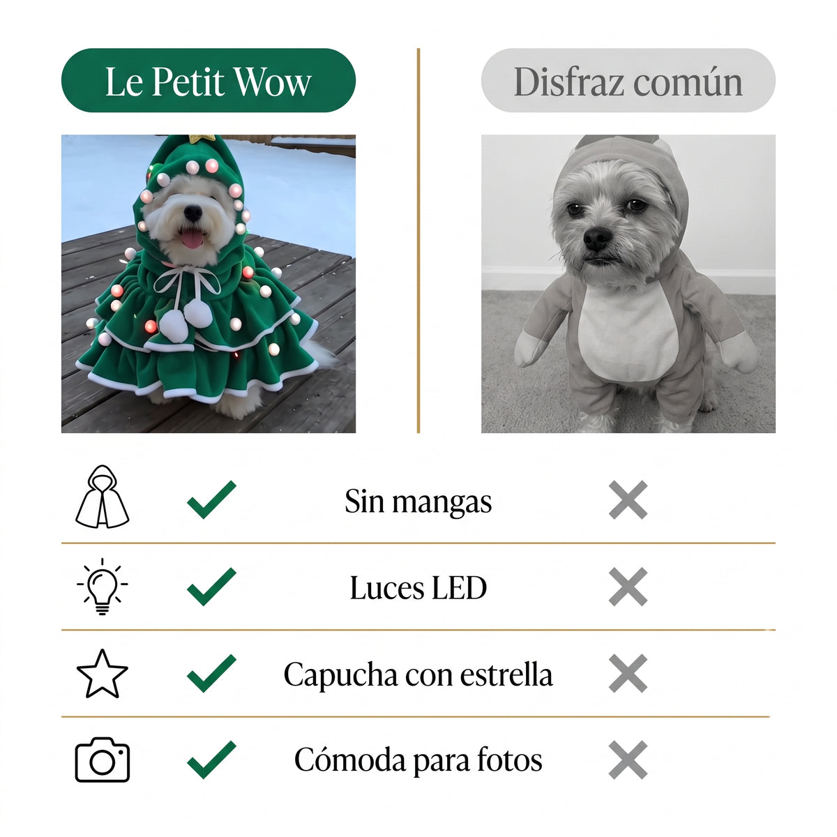Capa en Forma de Arbolito Navideño con Luces para Perritos
